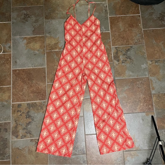 Zara Pants - Zara Red and Cream Jumpsuit